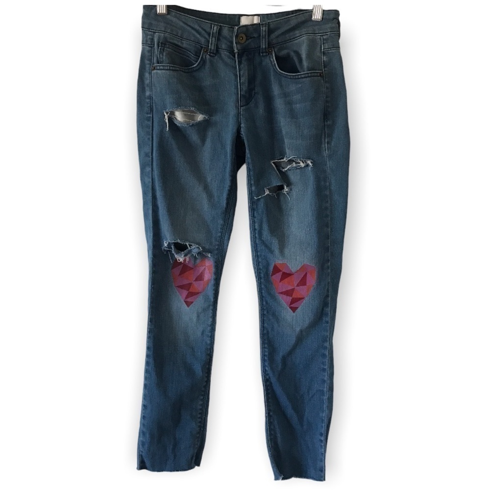 3/$15 ASOS petite distressed medium wash jeans with hearts